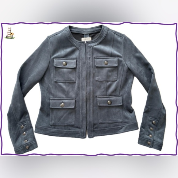 Carmen Marc Valvo Jackets & Blazers - NWOT-Carmen Marc Valvo Faux Suede Women's Slate Blue Pocket Jacket